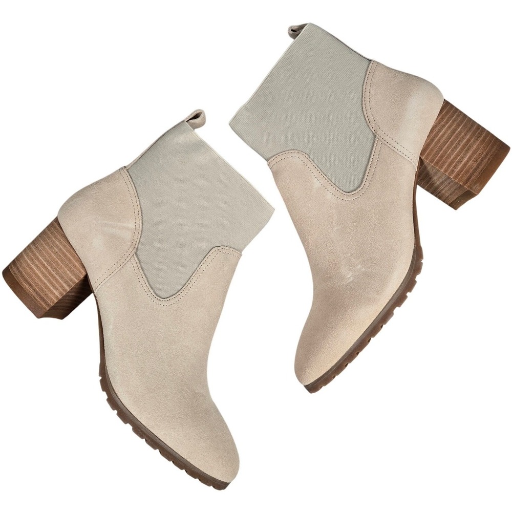 Violet & Red Loaded‎ Knit Cuff Bootie Tan Suede Ankle Neutral Comfort 9.5